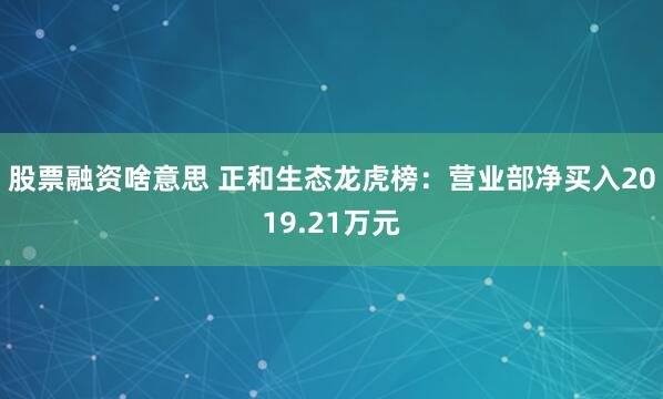 股票融资啥意思 正和生态龙虎榜：营业部净买入2019.21万元